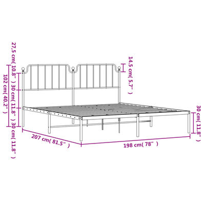 vidaXL Estructura cama sin colchón con cabecero metal blanco 193x203cm