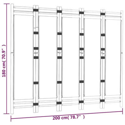 vidaXL Biombo plegable de 5 paneles bambú y lona 200 cm