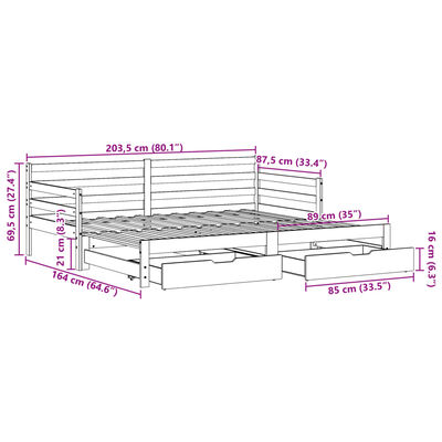 vidaXL Sofá cama nido con cajones madera maciza de pino 80x200 cm