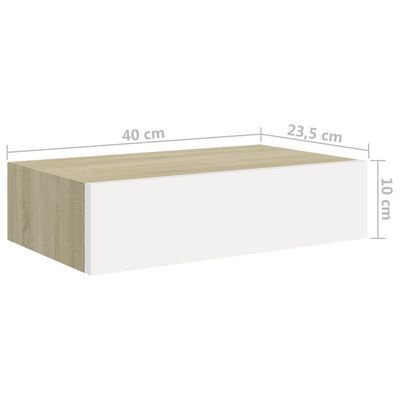 vidaXL Estantes de pared con cajón 2 uds MDF roble/blanco 40x23,5x10cm