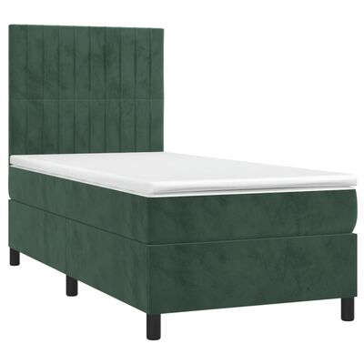 vidaXL Cama box spring colchón y LED terciopelo verde oscuro 90x190 cm