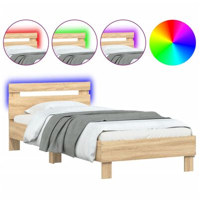 vidaXL Estructura de cama cabecero luces LED roble Sonoma 90x200 cm