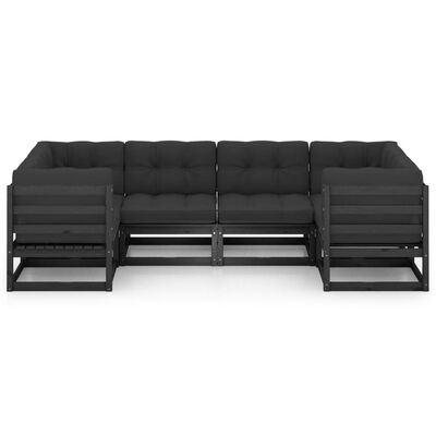 vidaXL Set de muebles de jardín 6 pzas con cojines madera pino negro