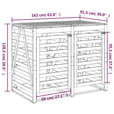 vidaXL Cobertizo doble para cubos de basura madera de pino marrón miel