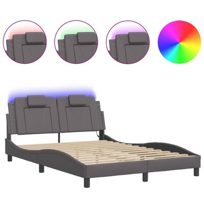 vidaXL Estructura cama con luces LED cuero sintético gris 120x200 cm