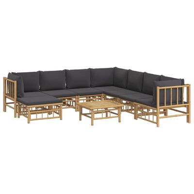 vidaXL Set de muebles de jardín 9 piezas bambú con cojines gris oscuro