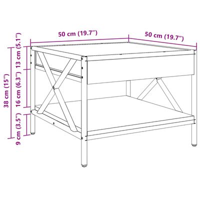 vidaXL Mesa de centro con Infinity LED roble ahumado 50x50x38 cm