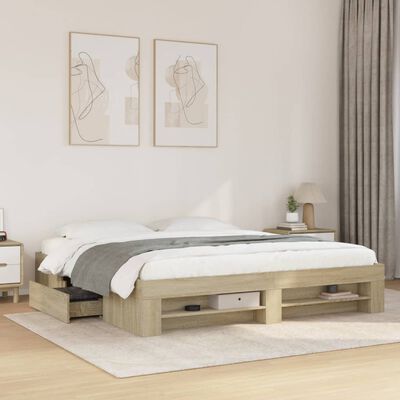 vidaXL Estructura de cama madera de ingeniería roble Sonoma 200x200 cm