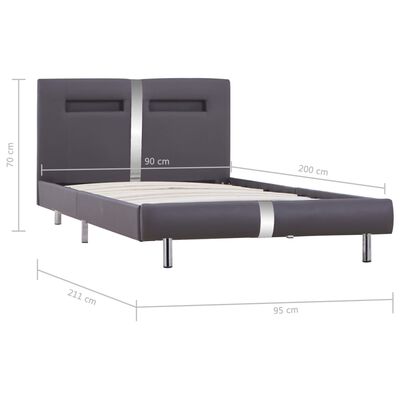 vidaXL Estructura de cama con LED sin colchón cuero gris 90x200 cm