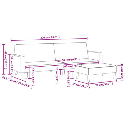 vidaXL Sofá cama de 2 plazas con taburete terciopelo azul