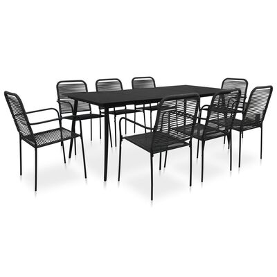 vidaXL Set de comedor de jardín 9 pzas cuerda de algodón y acero negro