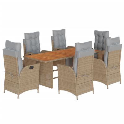 vidaXL Set comedor de jardín 7 pzas con cojines ratán sintético beige