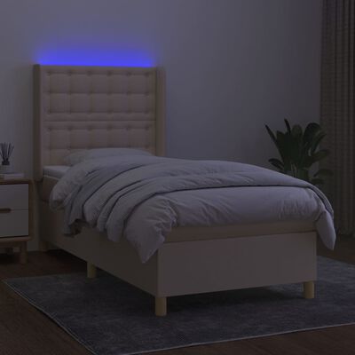 vidaXL Cama box spring colchón y luces LED tela crema 100x200 cm