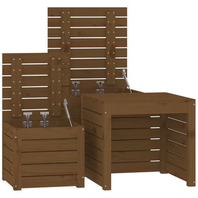 vidaXL Set cajas de jardín 3 pzas madera maciza pino gris marrón miel