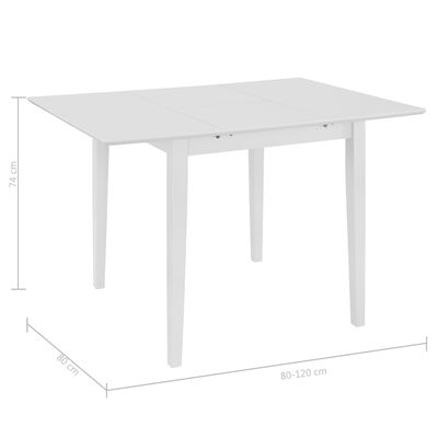 vidaXL Mesa de comedor extensible MDF blanca (80-120)x80x74 cm