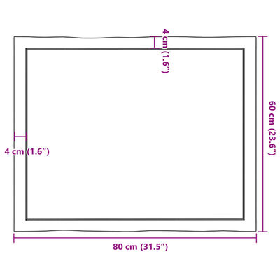 vidaXL Tablero mesa madera tratada borde natural marrón 80x60x(2-4) cm