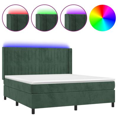 vidaXL Cama box spring colchón y LED terciopelo verde oscuro 160x200cm