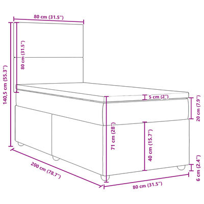 vidaXL Cama box spring con colchón tela gris oscuro 80x200 cm