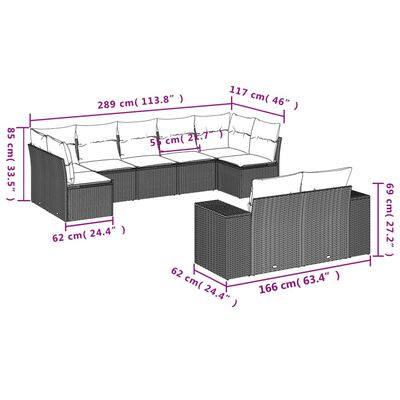 vidaXL Set de sofás de jardín 9 pzas con cojines ratán sintético beige