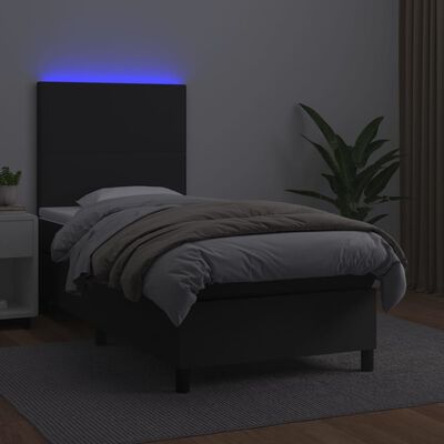 vidaXL Cama box spring y colchón LED cuero sintético negro 90x190 cm