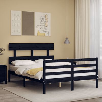 vidaXL Estructura de cama con cabecero madera maciza negro 120x200 cm