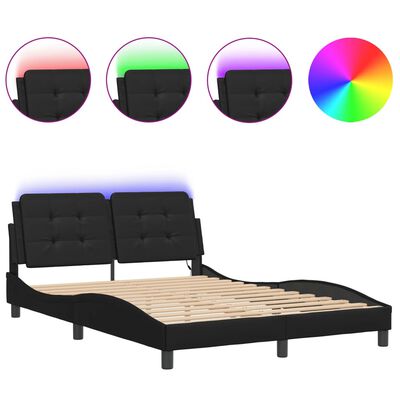 vidaXL Estructura de cama con luces LED cuero PE negro 140x200 cm