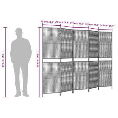 vidaXL Biombo de 5 paneles ratán sintético gris