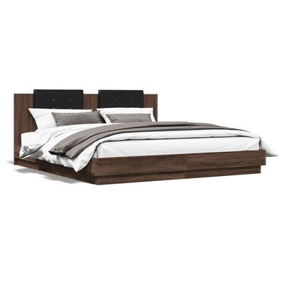 vidaXL Cama con cabecero madera de ingeniería marrón roble 180x200 cm