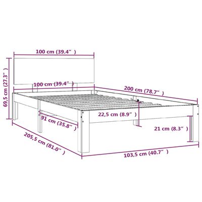 vidaXL Estructura de cama de madera maciza de pino gris 100x200 cm