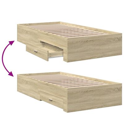 vidaXL Cama con cajones madera ingeniería roble Sonoma 90x200 cm