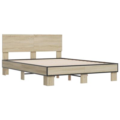 vidaXL Estructura cama madera ingeniería metal roble Sonoma 135x190 cm