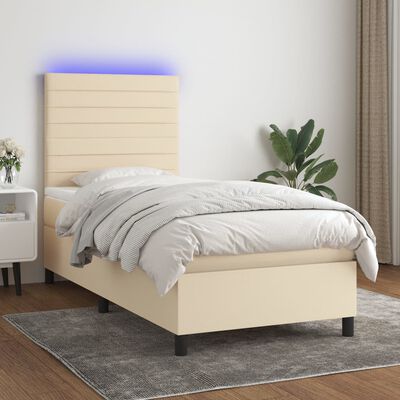 vidaXL Cama box spring colchón y luces LED tela color crema 90x190 cm