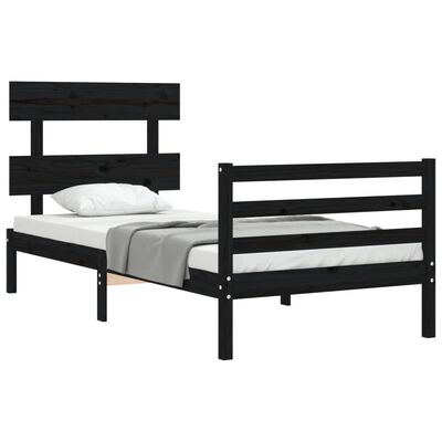 vidaXL Estructura de cama con cabecero madera maciza negro 90x200 cm