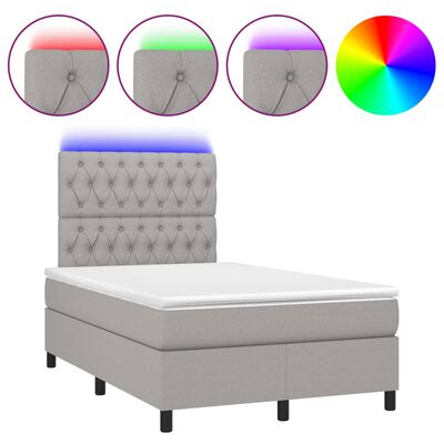 vidaXL Cama box spring con colchón tela y LED gris claro 120x200 cm