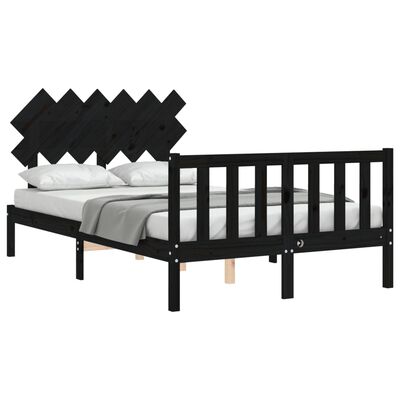 vidaXL Estructura cama de matrimonio con cabecero madera maciza negro