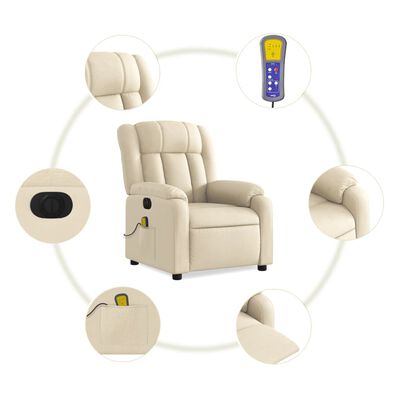 vidaXL Sillón reclinable de masaje eléctrico tela color crema