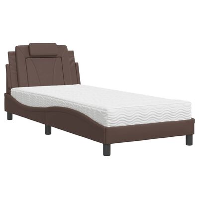 vidaXL Cama con colchón cuero sintético marrón 80x200 cm