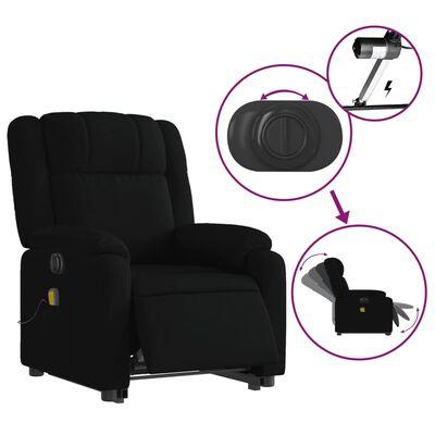 vidaXL Sillón de masaje eléctrico reclinable elevable tela negro