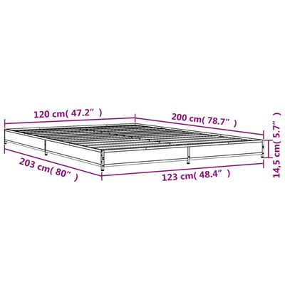 vidaXL Estructura cama madera ingeniería metal roble ahumado 120x200cm