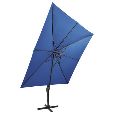 vidaXL Sombrilla jardín voladiza palo y luces LED azul celeste 300 cm