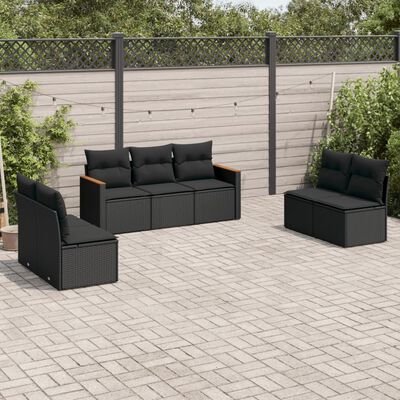 vidaXL Set de comedor de jardín 7 pzas y cojines ratán sintético negro