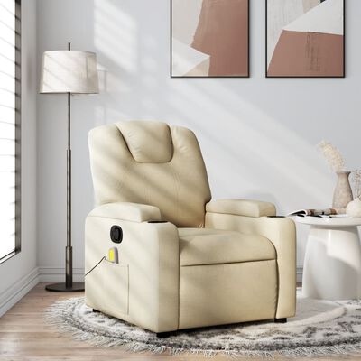 vidaXL Sillón de masaje reclinable de tela crema