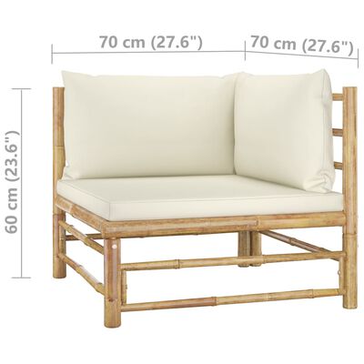 vidaXL Set de muebles de jardín 8 piezas bambú y cojines blanco crema