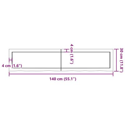 vidaXL Encimera de baño madera tratada marrón oscuro 140x30x(2-6) cm