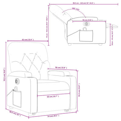 vidaXL Sillón de masaje elevable eléctrico cuero sintético negro