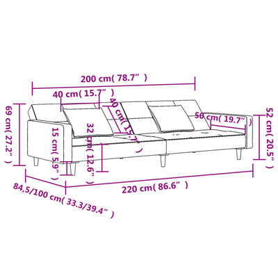 vidaXL Sofá cama de 2 plazas con dos almohadas terciopelo rojo tinto