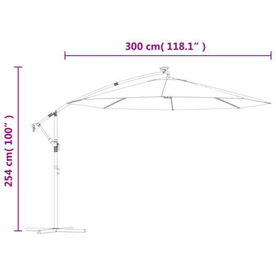 vidaXL Sombrilla colgante con luces LED y palo de metal verde 300 cm