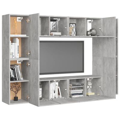 vidaXL Set de muebles de salón 8 pzas madera ingeniería gris hormigón