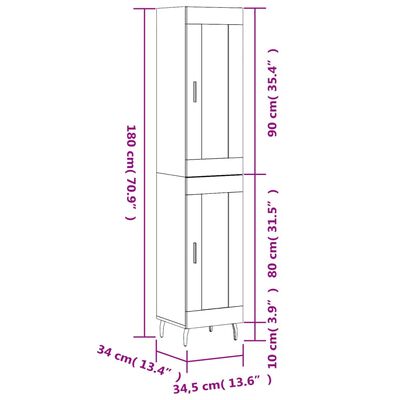 vidaXL Aparador alto madera contrachapada roble marrón 34,5x34x180 cm