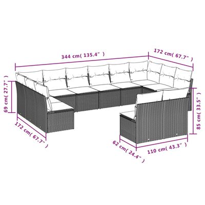 vidaXL Set de sofás de jardín 12 piezas cojines ratán sintético negro